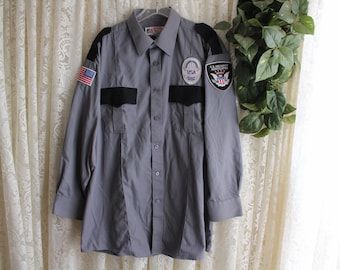 Vintage SECURITY OFFICER SHIRT Size 2X xxl 18-18 1/2 Light Gray New Old Stock nos Work Costume Patches Official United States usa