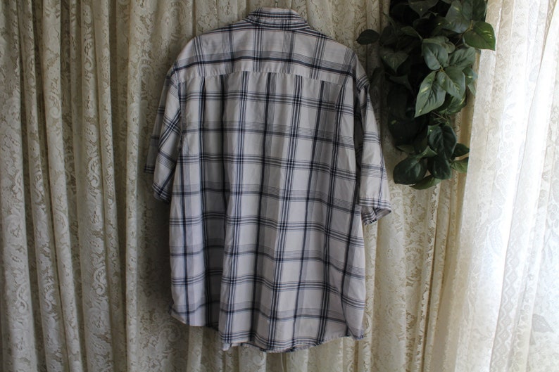 Vintage SHORT SLEEVE SHIRT Size 3X 4X 54-56 Easy Care Cotton Blend Gray White Plaid Button Down Collar Prep Office Business Casual image 4