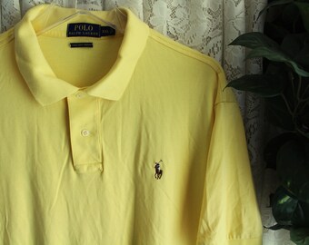 Vintage PIMA COTTON POLO Men Shirt Size Extra Large to Large Ralph Lauren Sports Golf Business Casual Prep Short Sleeve Yellow Gently Worn