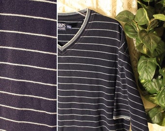 Vintage CHAPS COTTON POLO Shirt Men Size 2x xxl 2x to 3x 3xl 52-Inch Chest Lounge Golf Business Casual Navy Blue Stripes Sport