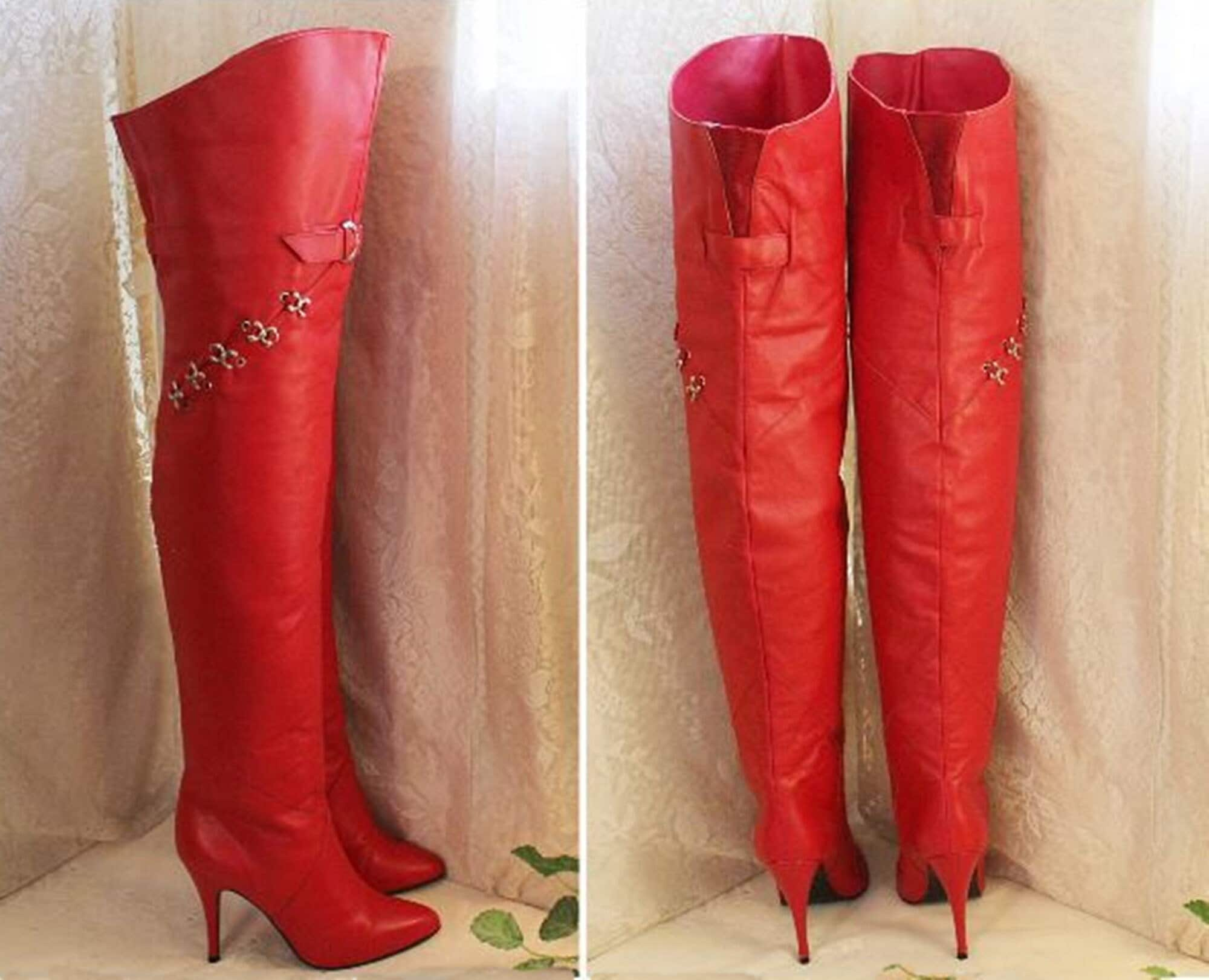 Red Leather Thigh High Boots