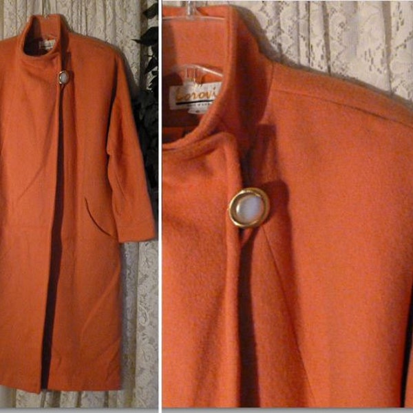 Vintage 50s 60s MID CENTURY COAT Small Medium 6 Execllent Coral Salmon Mad Men Jackie Kennedy Draper Full-Length Space Age Atomic Marilyn