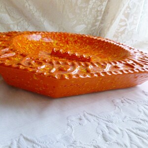 Vintage 1950s 1960s ORANGE SPECKLED ASHTRAY, Mid Century, Orange, Yellow, Atomic, Space Age, Ceramic, Orange Peel, 12-Inches x 11 1/2-Inches image 5