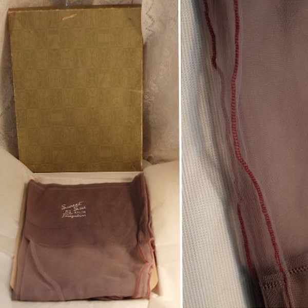 vintage bas rouge couture Sweet Sue bonneterie des années 40, 50, deux paires avec boîte 9 1/2 pouces par 30 pouces taupe calibre 51 15 deniers