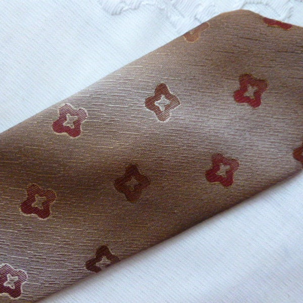 Vintage SILK & POLYESTER NECKTIE Wide Neck Tie Retro Rockabilly 40s 50s 60s Inspired Mad Men Mid Century Space Age Atomic Taupe Maroon White