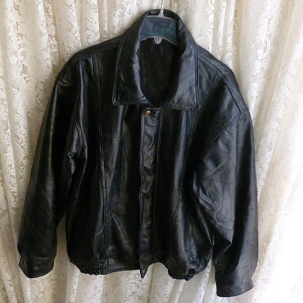 Vintage LEATHER MOTORCYCLE JACKET, Black Leather, Size Extra Extra Large 2x xxl, 3x xxxl, Patch Leather Style, Hunting Winter, Ski,