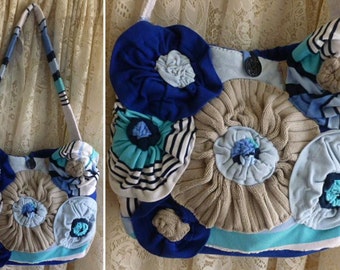 OOAK SHOULDER BAG Purse Tote, Recycled Up-cycled Altered, Hand-Created & Hand-Sewn, Sun Sand Ocean Beach Sea