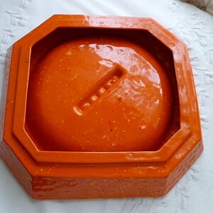 Vintage 1950s 1960s ORANGE SPECKLED ASHTRAY, Mid Century, Orange, Yellow, Atomic, Space Age, Ceramic, Orange Peel, 12-Inches x 11 1/2-Inches image 2