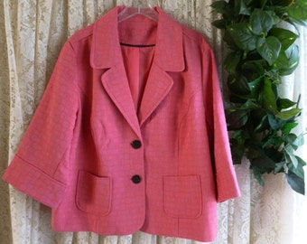 Vintage 3X 4X CROPPED JACKET SWING Style Brocade Style 2-Button Front Work Casual Dress Dinner Fully Lined Plus 40s 50s Inspired Salmon Pink