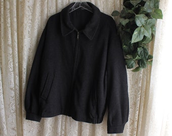 Vintage CASHMERE BLEND JACKET 2X xxl Extra Extra Large, Hardly Worn, Fully Lined, Metal Zip Front Charcoal Black 58-Inch Chest Bomber Style