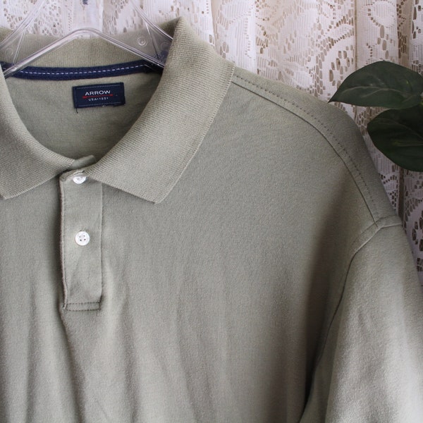 Vintage EGYPTIAN COTTON POLO Men Sz Large to Extra Large xl Arrow Shirt Sport Golf Business Casual Prep Short Sleeve Olive Green Gently Worn