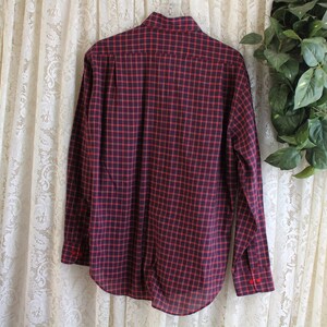 Vintage MENS LONG SLEEVE Shirt, Size Large 46-Inch Chest, Easy Care, Checked, Red Berry Navy Gray Check Plaid, Cotton Blend Work School image 5