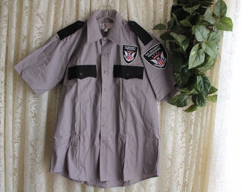 Vintage SECURITY OFFICER SHIRT Size Med Medium 15-15 1/2 Light Gray New Old Stock nos Work Costume Patches Official United States usa