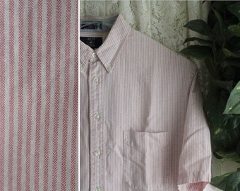 Vintage MENS SHORT SLEEVE Shirt Sz xlt 1xt Extra Large Tall 100-Percent Cotton Pink White Stripe Pinstripe Work Dress Business School Work