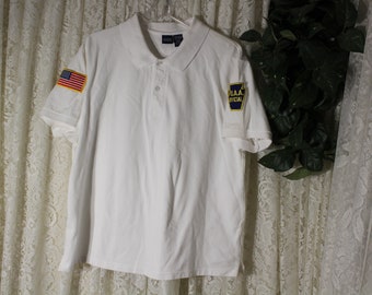 Vintage PIAA COTTON POLO Men Sz Extra Large xl to Sz Large 46-Inch Chest Shirt Sport Golf Referee Wrestling Casual Prep Short Sleeve White