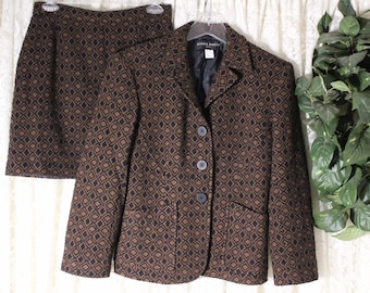 Vintage ITALIAN SKIRT SUIT 2-Pc Jacket/Skirt 34-Inch Chest Sz 2 Made in Milano Italy Wool Blend 1960s Pop Art Mad Men Mini Atomic Geometric