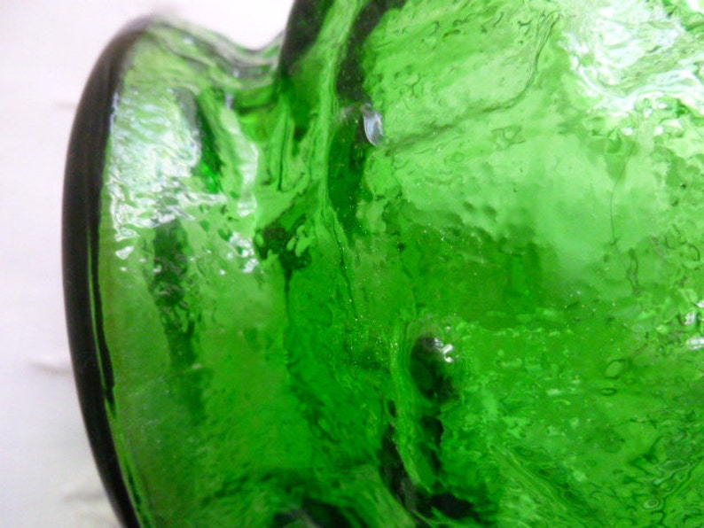 Vintage GREEN BUBBLE GLASS Vase, 40s 50s 60s Style, Mid Century