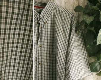 Vintage LEVI STRAUSS SHIRT Size 3X 2X 100-Percent Cotton Short Sleeve Shirt Deep Green Cream Checked Tattersall Prep Office Business Casual