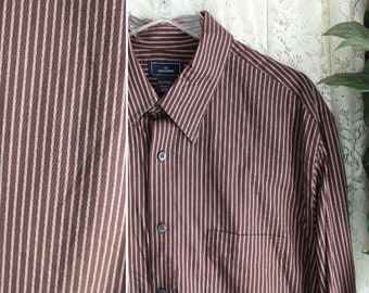 Vintage LONG SLEEVE SHIRT Size 17 / 17 1/2 Extra Large xl 1X to 2X Easy Care Business Casual Dress Brown Silver Dockers