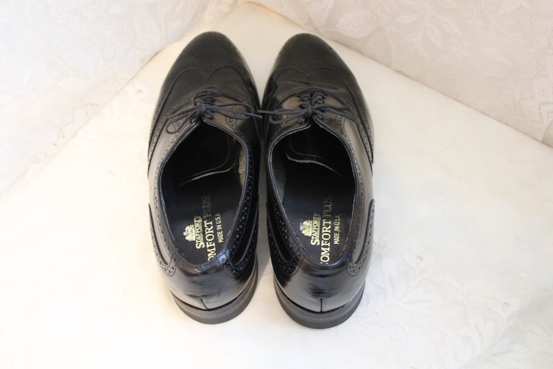 Vintage STAFFORD LEATHER WINGTIP Men Shoes Size 10 B Oxford Made in the usa Hardly Worn All Genuine Leather Classic Black Dress