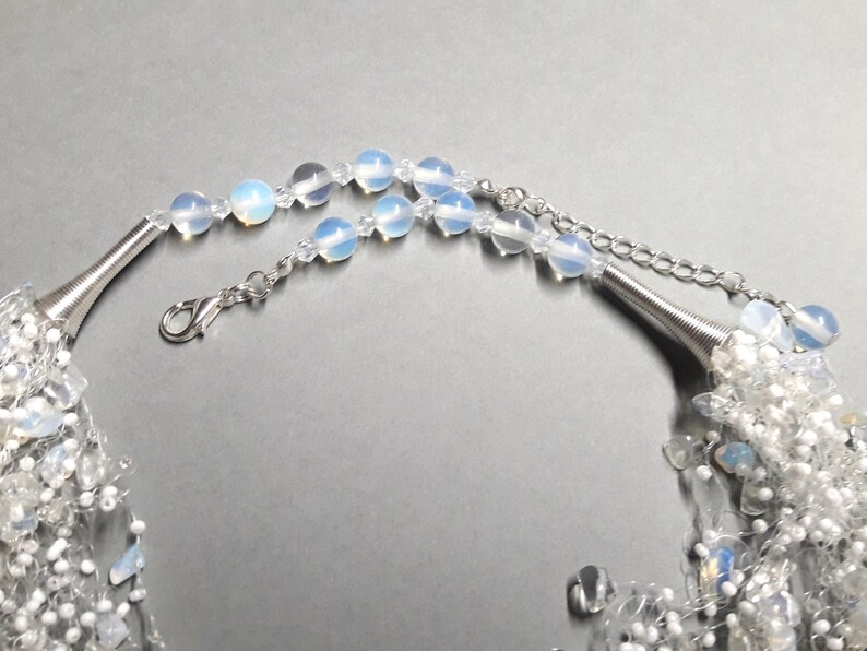 Ready to ship Crocheted airy necklace Multi strand opal necklace Gemstone necklace Handmade wedding jewelry Gift for her