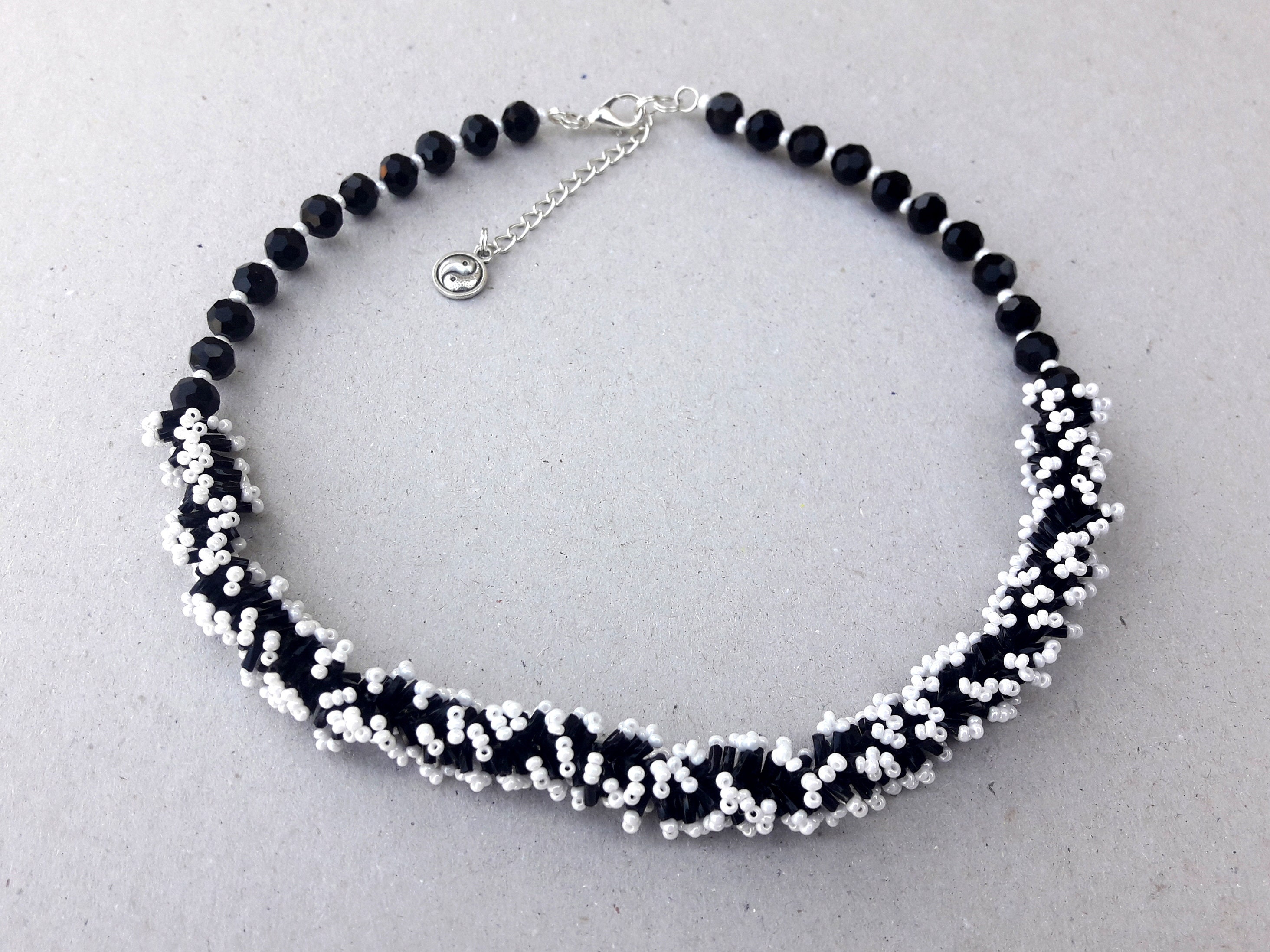 Black and white necklace Bold beaded necklace Black white Etsy