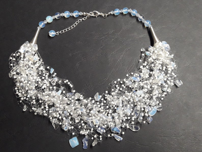 Ready to ship Crocheted airy necklace Multi strand opal necklace Gemstone necklace Handmade wedding jewelry Gift for her