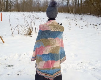 Multi color triangle scarf "Ice cream cocktail", Hand knit pastel colors winter shawl, Gift for her, Ready to ship, One of a kind