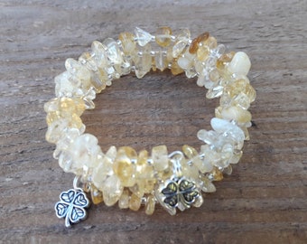 Citrine healing crystals bracelet, Gemstone jewelry, Beaded boho bangles, Memory wire, Gift for her, Yellow bracelets, Ready to ship