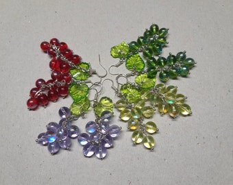 Cluster earrings, Colorful chandelier earrings, Boho style, Long Earrings, Women's Jewelry, Ready to ship, Grape shapes earrings