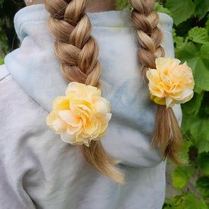 Pfirsich Pfingstrose Haarschmuck, Blumen Haarnadel, Kleine Pfingstrose, Für kleine Prinzessin, Hellgelb Blumen Haargummi, Versandfertig