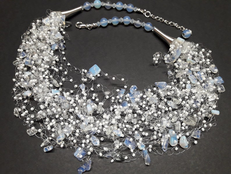 Ready to ship Crocheted airy necklace Multi strand opal necklace Gemstone necklace Handmade wedding jewelry Gift for her