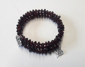 Garnet memory wire bracelet, Valentines day gifts, Gemstone jewelry, Dark red multi strand wrist bangle, Healing crystals, Ready to ship
