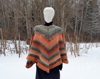 Poncho in autumn color, Pure wool poncho, Warm and cozy wrap, Gift for her, Ready to ship, Handmade in Latvia