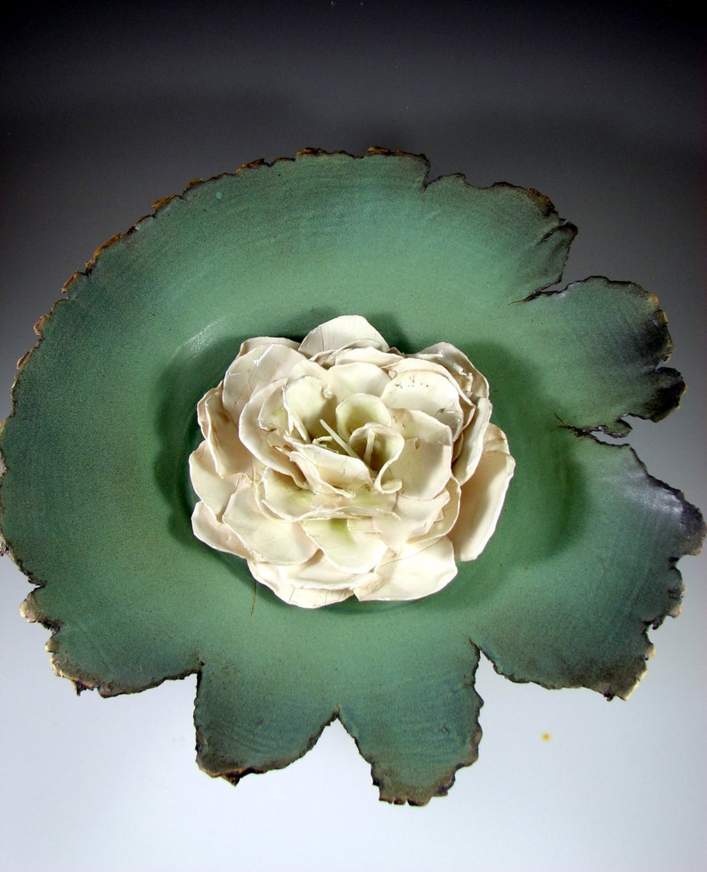 Large Ceramic Pedestal Bowl with Porcelain Flower Forest Etsy