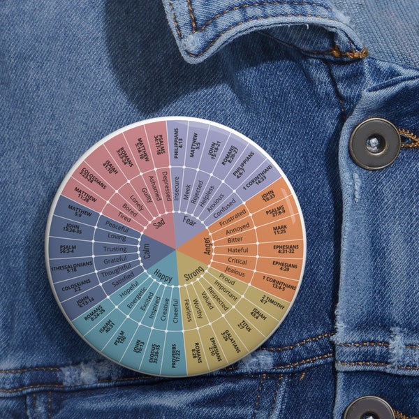 Bible Emotions Wheel Button Pin | Wearable Pin | Faith Wheel | Book Bag Pin | Christian Wear