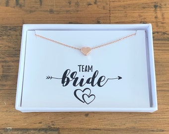 Team Bride Necklace: Hen Party Favor, Rose gold heart necklace