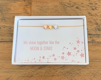 Triple Star Necklace: Rose Gold, Gold, Silver Star Necklace. Mothers Day Necklace