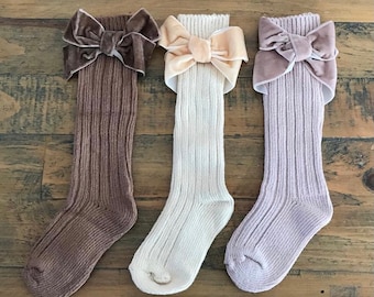 Girls Knee High Socks with Velvet Bow | Baby girl socks | Toddler Knee Socks | New Baby Gift | Christmas Gift
