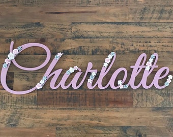 Wooden Name Sign, Flower Name Sign,| Girls Nursery Flower Letter | New Baby Gift | Baby Shower Gift | Christening Gift