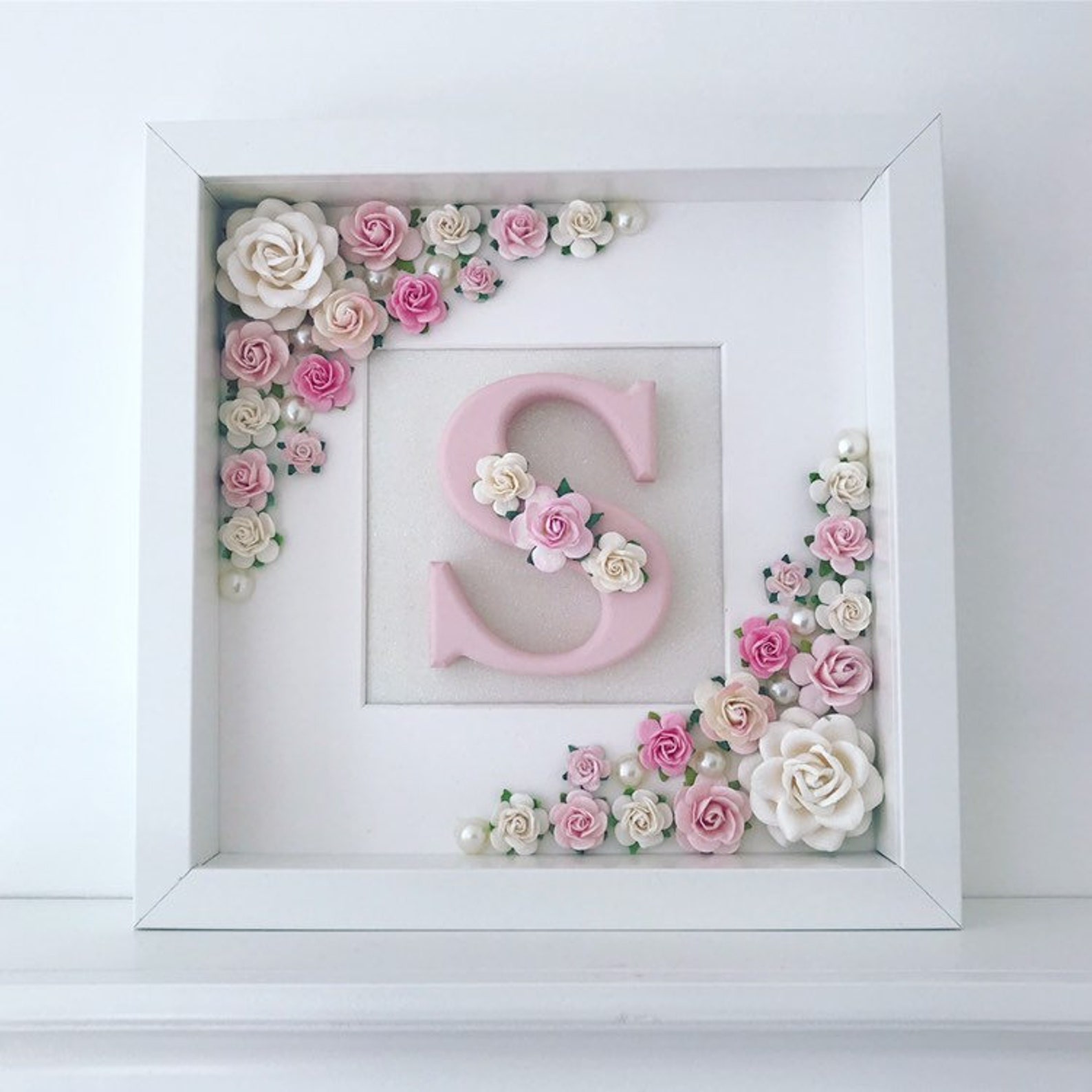 Floral Letter Frame: Pink & White Flower Nursery Decor - Etsy