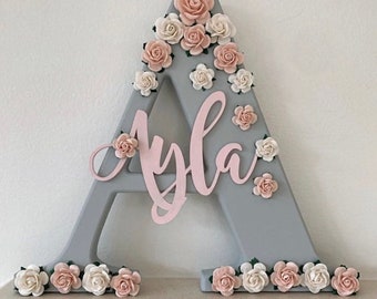 Personalised Nursery Letter - High Quality Floral Wooden Letter - Nursery Decor - New Baby Gift  - Name Letter - Free Standing