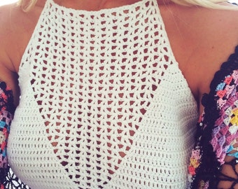 The White Vadella Crochet Crop Top | Holiday Clothing | Ibiza Clothing | Crochet Bikini Top | Bohemian Style