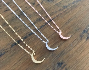 Crescent Moon Necklace: Rose Gold, Gold, Silver - "I love you to the moon and back"