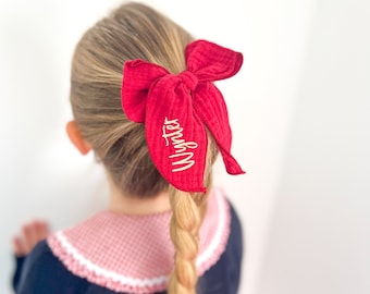 Personalised Linen Hair Bow Clip: Girls School Hair Accessory