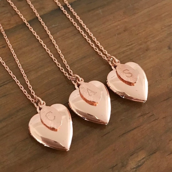 Rose Gold Heart Locket Necklace with optional Initial Leaf Pendant | Christmas Gift | Gift for her | Personalised Necklace