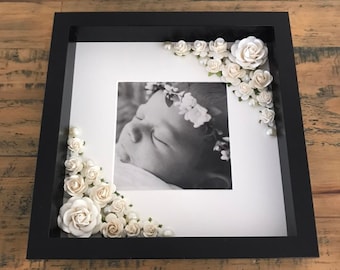 Floral Photo Frame - Home Decor - Nursery - Mothers Day Gift  - Wedding Gift - Black & White | Christmas  Gift