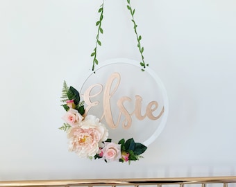 Personalized Flower Hoop: Blush Pink Nursery Decor