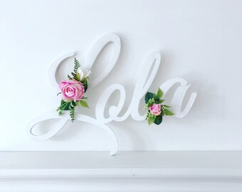 Floral Name Sign: Wooden Letter with Silk Flowers, Nursery Decor