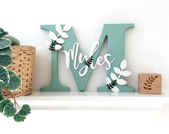 Personalized Floral Wooden Letter: Boho Nursery Decor
